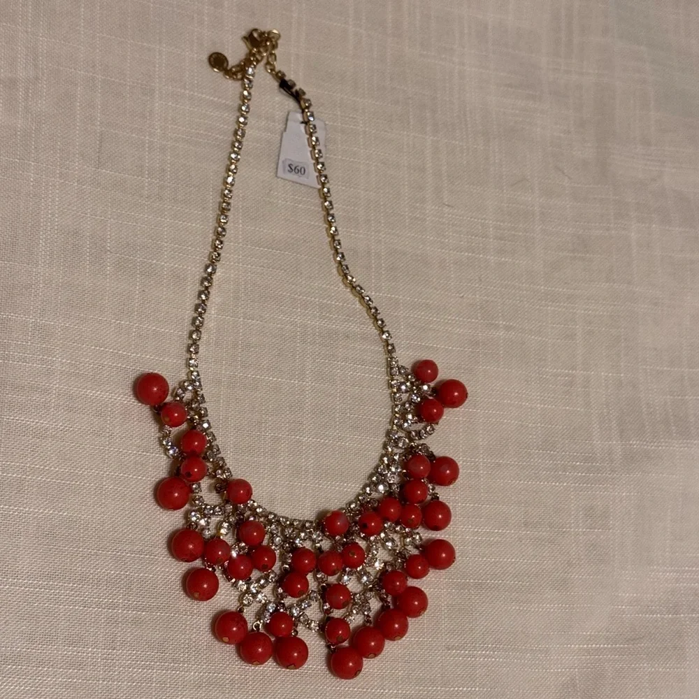 ROBERTA CHIARELLA New York City red beaded bib necklace‎ gold adjustable clasp